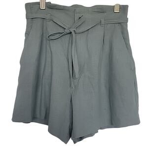 Abercrombie & Fitch Linen Blend Pleated High Rise Tie Shorts, XS